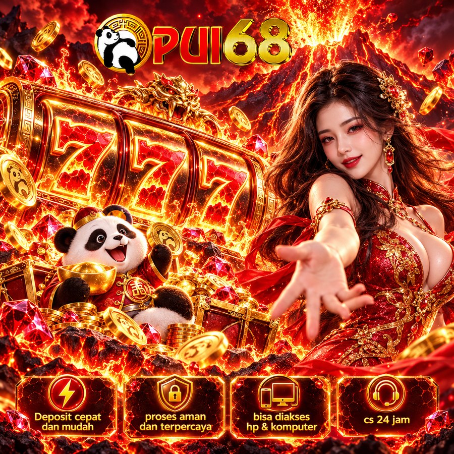 Ilustrasi utama PUI68 panda dan elemen emas merah